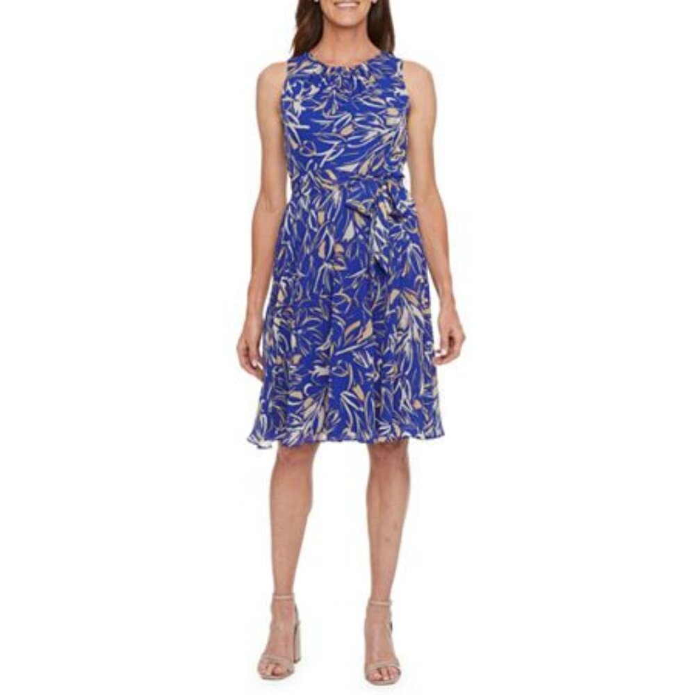 NWT- Jessica Howard Sleeveless Fit + Flare Dress, 6 Blue